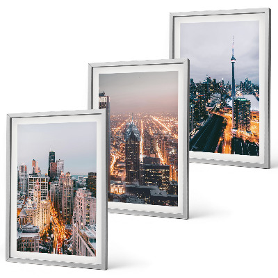 Set of 3 framed wall art pieces Cities at night skyscrapers lights