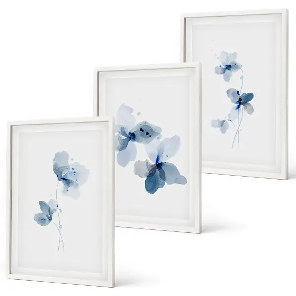 Blue flowers wall art set of 3 framed pieces