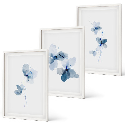 Set of 3 framed wall art pieces Blue flowers