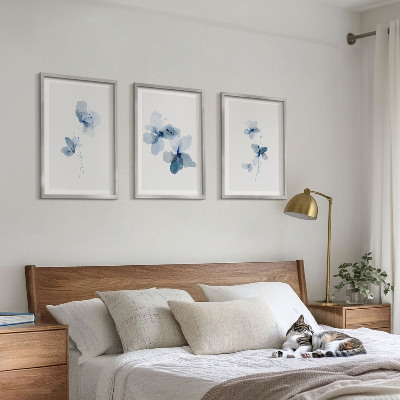 Set of 3 framed wall art pieces Blue flowers