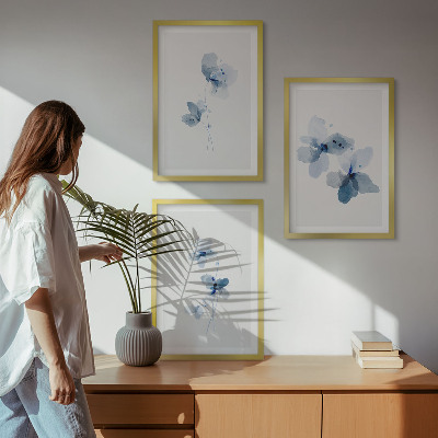 Set of 3 framed wall art pieces Blue flowers