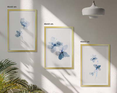 Set of 3 framed wall art pieces Blue flowers