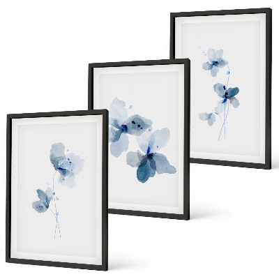 Set of 3 framed wall art pieces Blue flowers