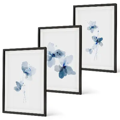 Blue flowers wall art set of 3 framed pieces