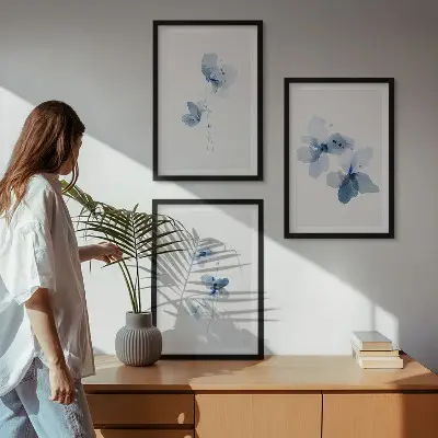Blue flowers wall art set of 3 framed pieces