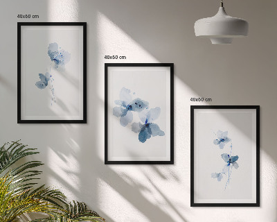 Set of 3 framed wall art pieces Blue flowers