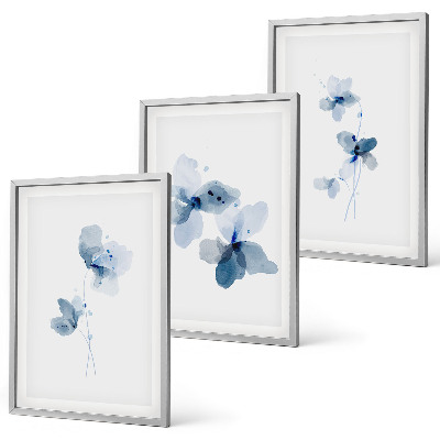 Set of 3 framed wall art pieces Blue flowers