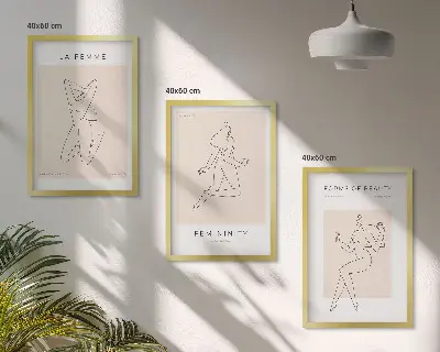 Three-piece minimalist women's silhouettes wall art poster set