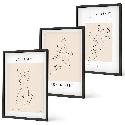 Three-piece minimalist women's silhouettes wall art poster set