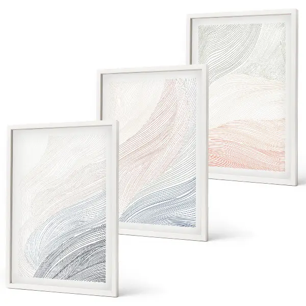 Abstract waves wall art set of 3 framed cardboard pastel pieces