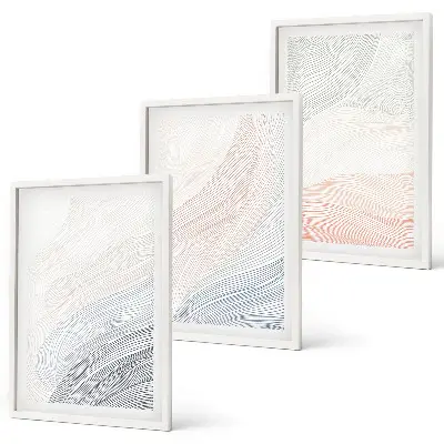 Abstract waves wall art set of 3 framed cardboard pastel pieces