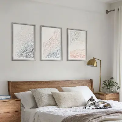 Abstract waves wall art set of 3 framed cardboard pastel pieces