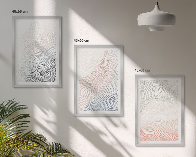 Set of 3 framed wall art pieces Abstract waves cardboard pastel