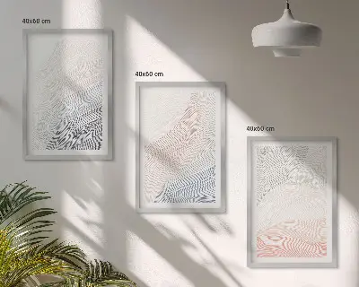 Abstract waves wall art set of 3 framed cardboard pastel pieces
