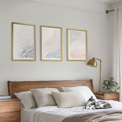 Set of 3 framed wall art pieces Abstract waves cardboard pastel