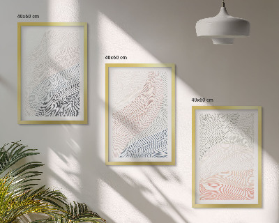 Set of 3 framed wall art pieces Abstract waves cardboard pastel