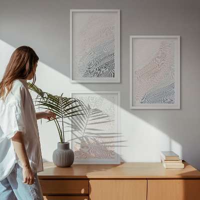 Set of 3 framed wall art pieces Abstract waves cardboard pastel