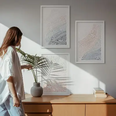 Abstract waves wall art set of 3 framed cardboard pastel pieces