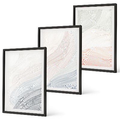 Set of 3 framed wall art pieces Abstract waves cardboard pastel