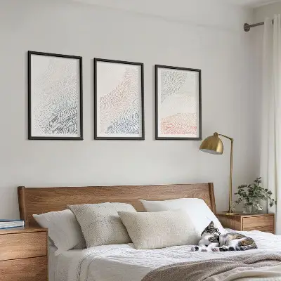 Abstract waves wall art set of 3 framed cardboard pastel pieces