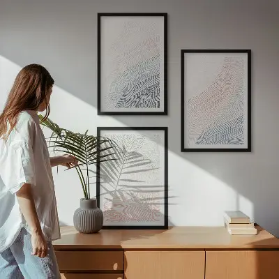Abstract waves wall art set of 3 framed cardboard pastel pieces