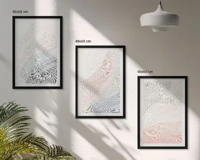 Abstract waves wall art set of 3 framed cardboard pastel pieces