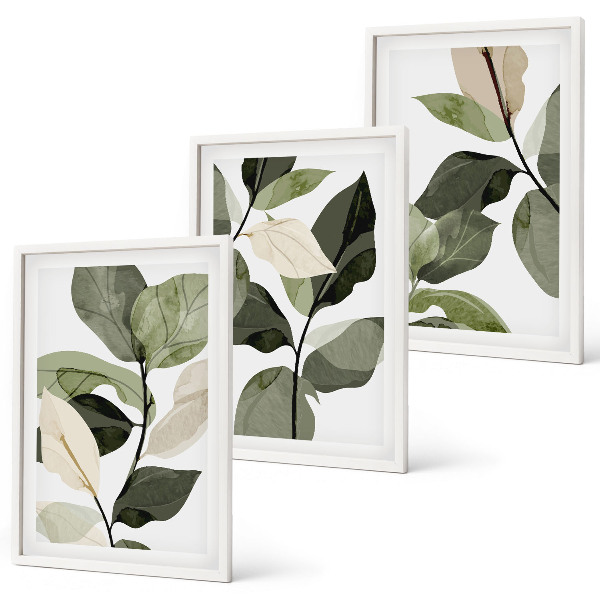 Three-piece wall art piece Painted boho plant leaves