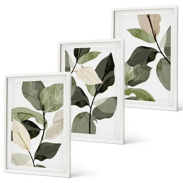 Boho plant leaves wall art three-piece set