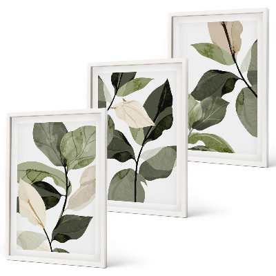 Three-piece wall art piece Painted boho plant leaves