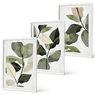 Boho plant leaves wall art three-piece set