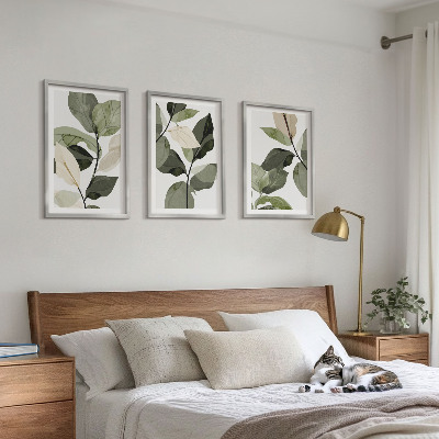 Three-piece wall art piece Painted boho plant leaves