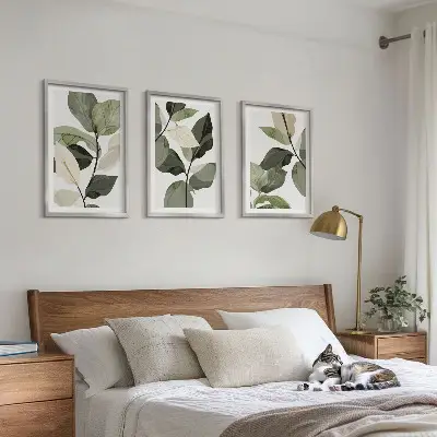 Boho plant leaves wall art three-piece set