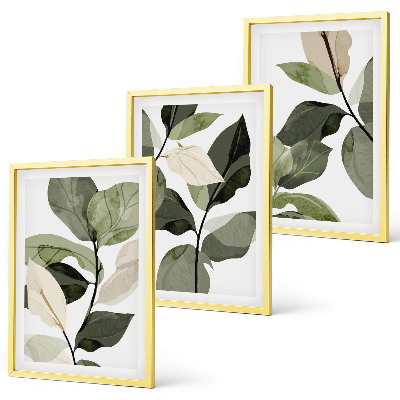 Three-piece wall art piece Painted boho plant leaves