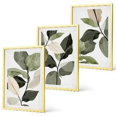 Boho plant leaves wall art three-piece set