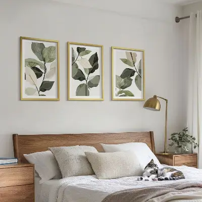 Boho plant leaves wall art three-piece set