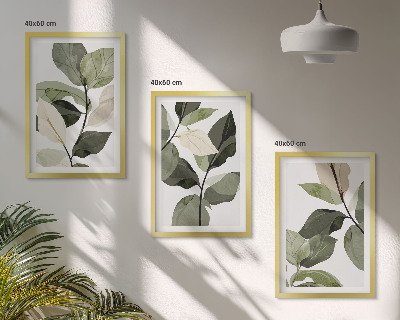 Three-piece wall art piece Painted boho plant leaves