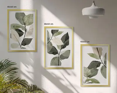 Boho plant leaves wall art three-piece set