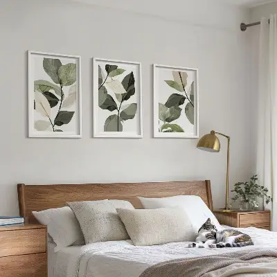 Boho plant leaves wall art three-piece set
