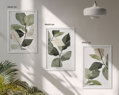 Three-piece wall art piece Painted boho plant leaves