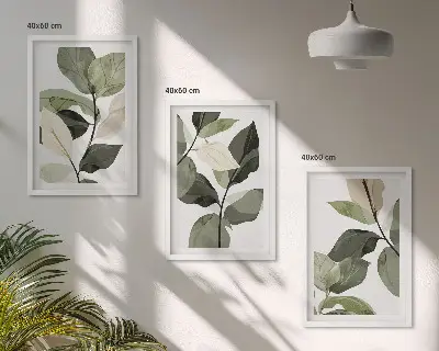 Boho plant leaves wall art three-piece set