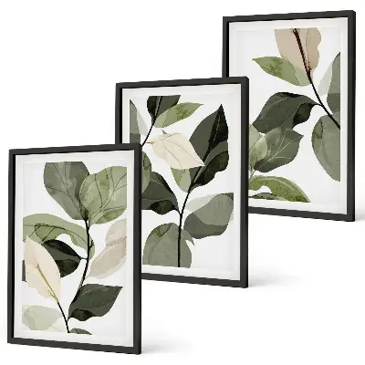 Boho plant leaves wall art three-piece set