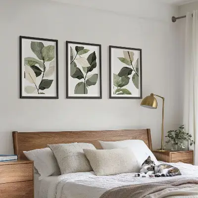 Boho plant leaves wall art three-piece set