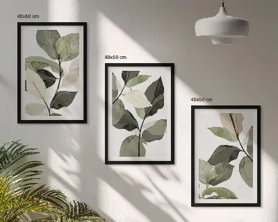 Boho plant leaves wall art three-piece set