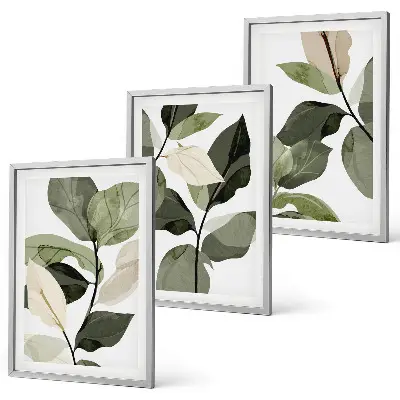 Boho plant leaves wall art three-piece set