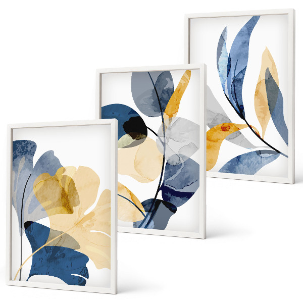 Set of 3 framed wall art pieces Watercolor plant motifs