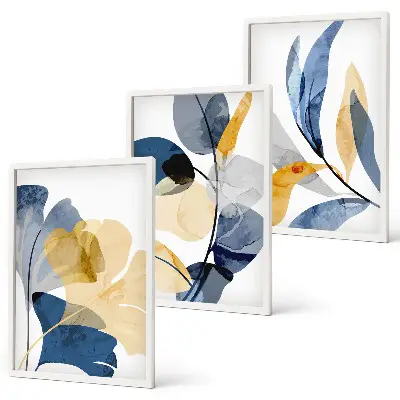 Watercolor plant motifs wall art set of 3 framed pieces