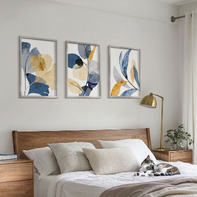 Set of 3 framed wall art pieces Watercolor plant motifs