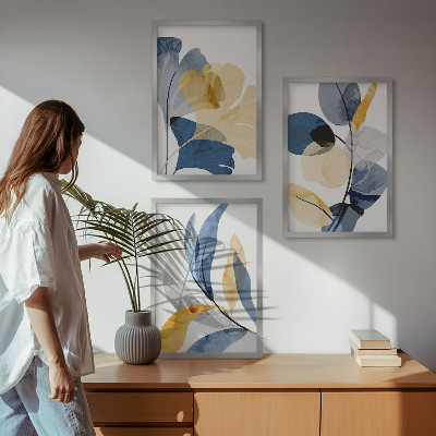 Set of 3 framed wall art pieces Watercolor plant motifs