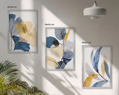 Watercolor plant motifs wall art set of 3 framed pieces