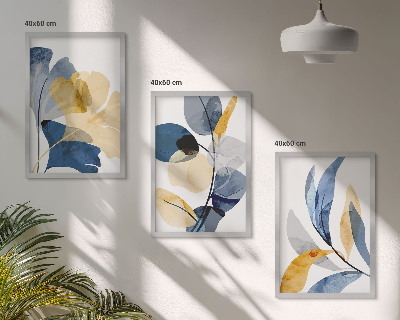 Set of 3 framed wall art pieces Watercolor plant motifs